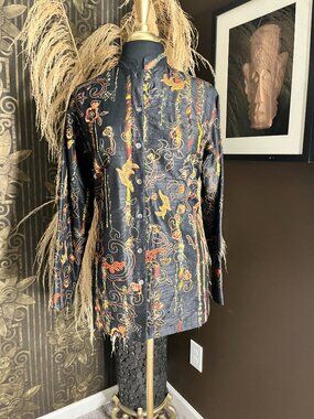 Chico's black silk multicolor embroidery beading jacket